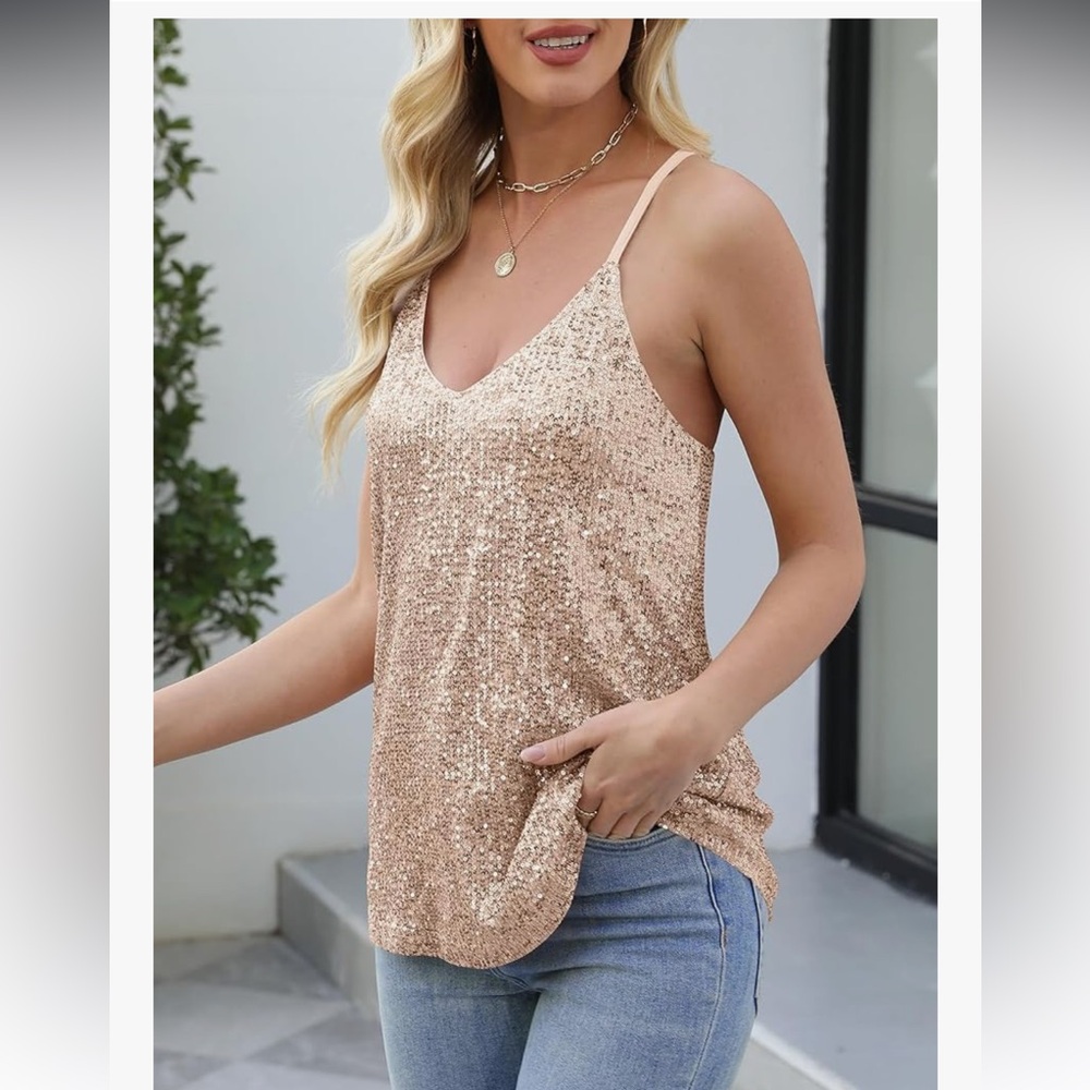 ANRABESS Women Sequin Tank Tops Sparkle Glitter